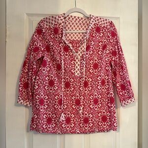 Women's Pinkand White Patterned Top